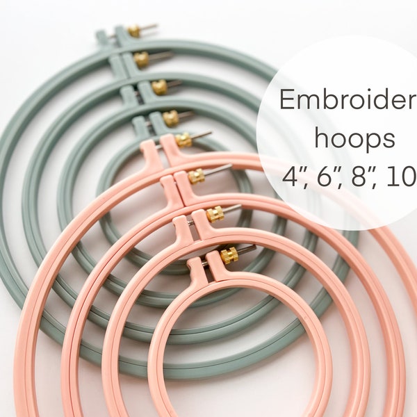 Plastic embroidery hoops 4”, 6”, 8”, 10”,  tight grip pastel embroidery hoops, cross stitch plastic hoops, large embroidery hoops