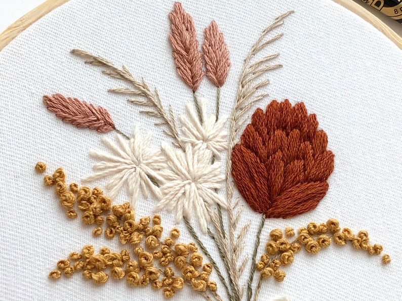 Modèle de broderie bouquet de fleurs séchées, modèle pdf, modèle de broderie pour débutants pdf, modèle de point de croix de fleurs pour débutants image 4