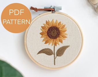 Sunflower embroidery pattern, pdf pattern, beginner embroidery pattern