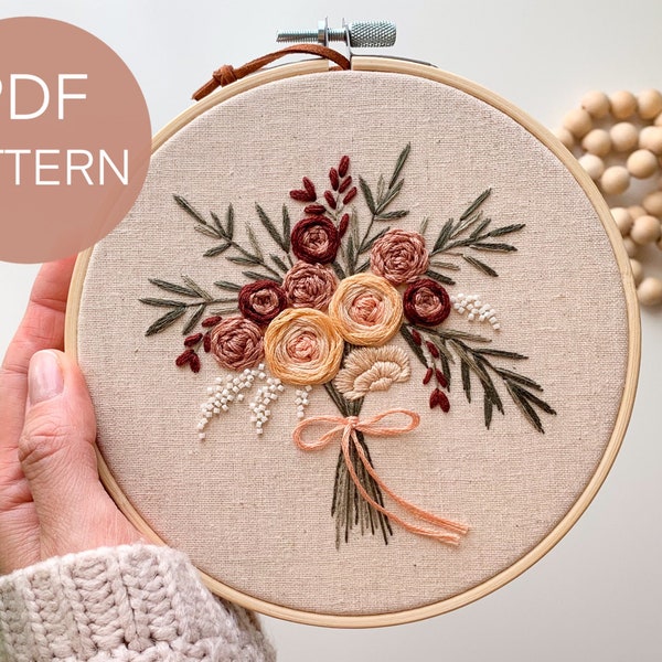 Embroidery bouquet pattern pdf, roses bouquet embroidery pattern