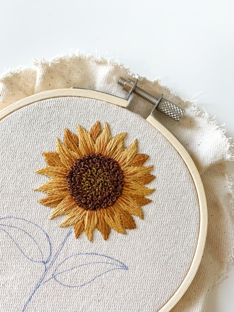 Sunflower Embroidery Kit, fall embroidery kit for beginners, sunflower needlepoint beginner kit, diy embroidery hoop kit image 4