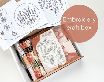 Embroidery craft box, embroidery kit, hand embroidery supplies, embroidery kit gift, embroidery patterns