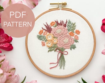 Sweet Bouquet embroidery pattern, floral embroidery pattern PDF, embroidery bouquet pattern