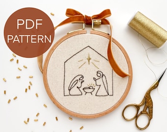 Nativity scene embroidery pattern, Christmas embroidery pattern pdf, beginner embroidery pattern, minimalist nativity