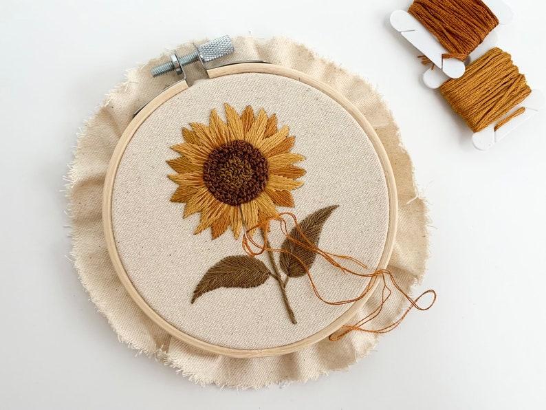 Sunflower Embroidery Kit, fall embroidery kit for beginners, sunflower needlepoint beginner kit, diy embroidery hoop kit image 6