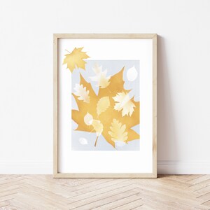 Stampa artistica con foglie d'autunno. Decorazione parete