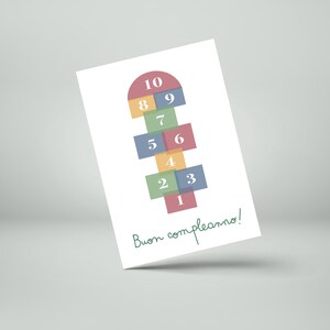 Set 3 biglietti d'auguri con busta, illustrazione gioco "mondo", cartolina di Buon Compleanno