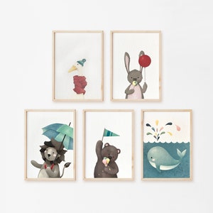 Set di 5 illustrazioni per la cameretta dei bambini, stampe decorative