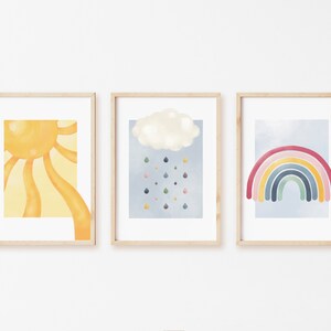 Set di stampe artistiche da una illustrazione originale, soggetto "Sole, nuvola e arcobaleno"