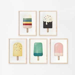 Set di 5 illustrazioni, stampe decorative formato cartolina, soggetto gelati