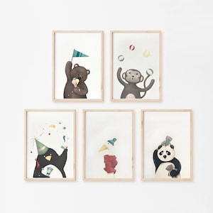 Set di 5 illustrazioni per la cameretta dei bambini, stampe decorative soggetto animali