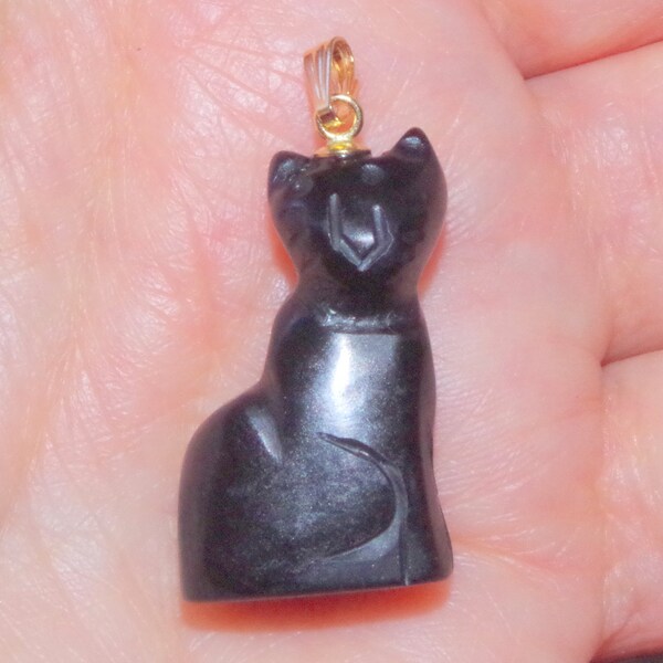 vintage 14K Or Gorgeous Carved Onyx Cat Year Pendent