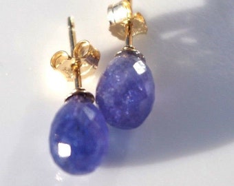 Natural Tanzanite Stud Earrings: 14K Gold Filled, Diamond Cut