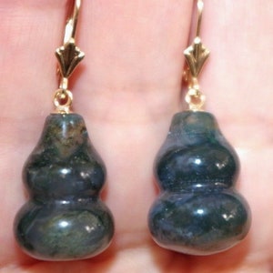 Mossgrön Jade Jadeit Focal Point Lycka till 30 MM 14K Örhängen med Lever Back