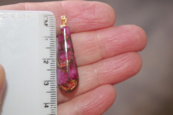 14k Solid Gold Ruby Zoisite Teardrop Pendent - image 7
