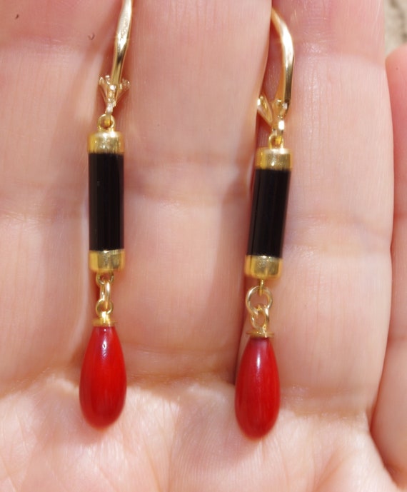 Handmade Genuine 14K Black Onyx & Italian Red Cor… - image 9