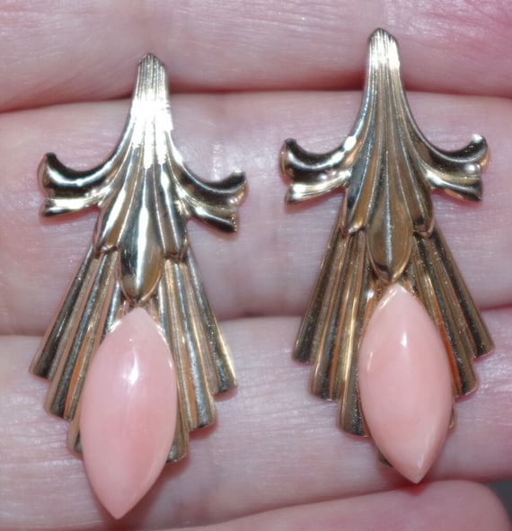 Antique 14K GF Elongated Swirl Coral Stud Earrings