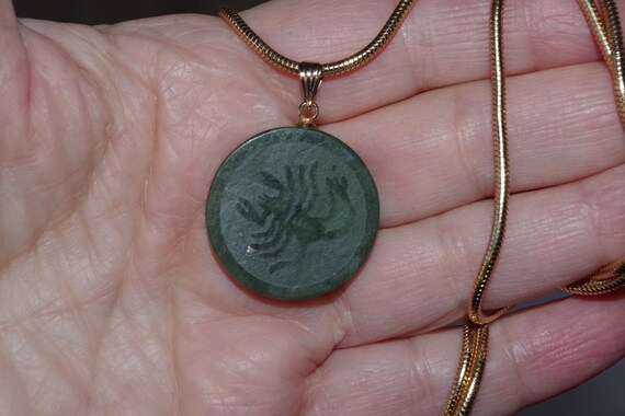 Rare Green Jadeite Jade Scorpio pendent 14k Gold … - image 5