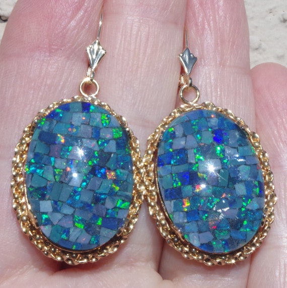 Antique 14K & 14K GF Fire Australian Opal  Large F