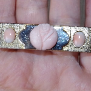 Stunning Designer Angel Skin Pink Large Coral Link Bracelet In 14K GF AAA