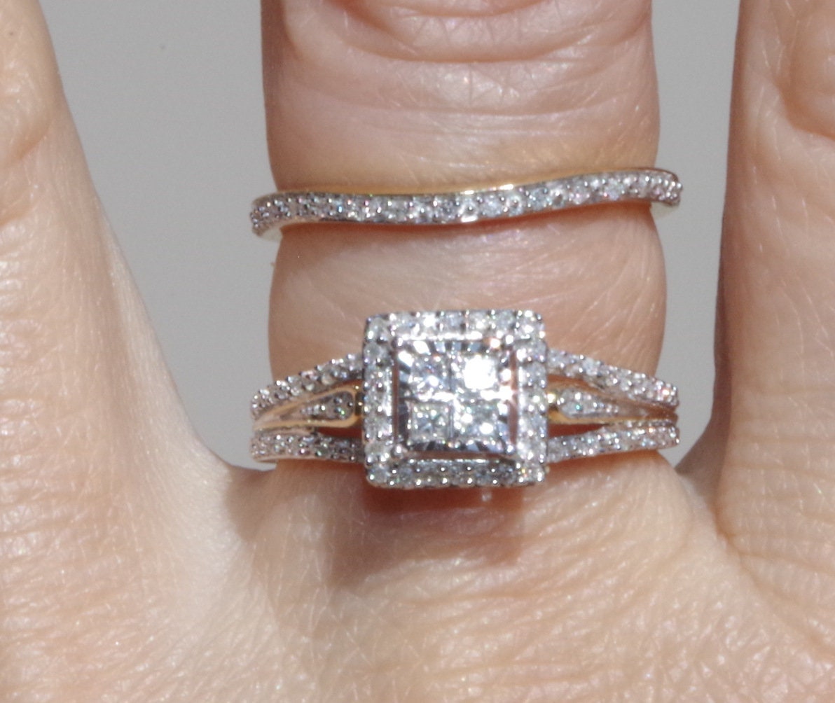 10K Genuine Diamond New Old Stock Ladies 10K White Gold 1/3 CTTW Diamond Engagement Ring Wedding Band Set Bridal Set Yellow Gold 1990