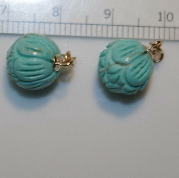 14k Angel Skin Carved Rose Coral Stud Earrings Wi… - image 4