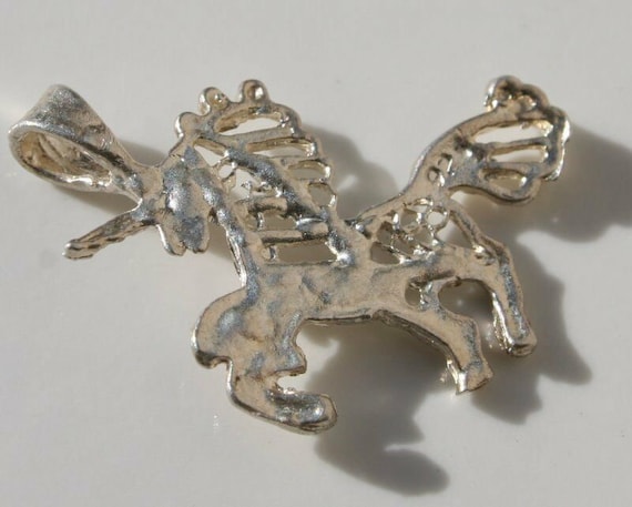 Cute Carved Unicorn Sterling Silver Pendent - image 1