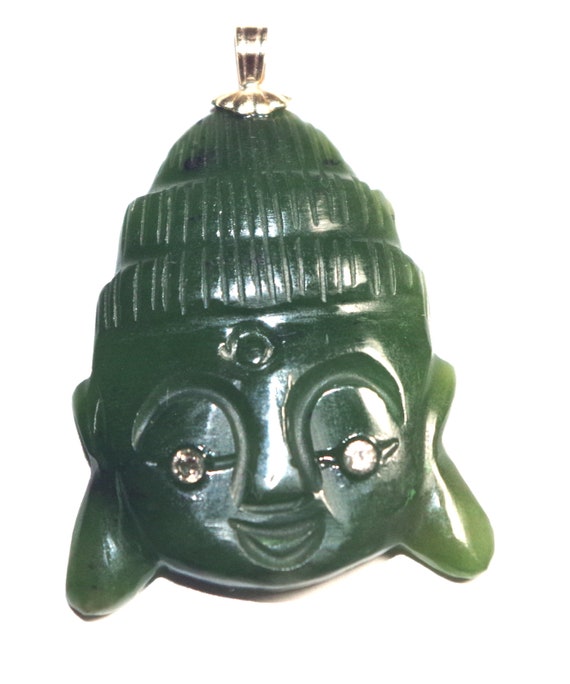 Handmade Exquisite Kwan Yin 14K Carved Green Jade… - image 2