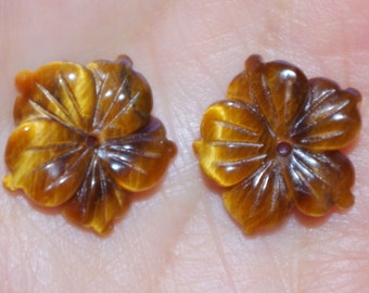 Vintage Tiger’s  Eye Carved Flower Jackets For Earrings Use With Any Stud