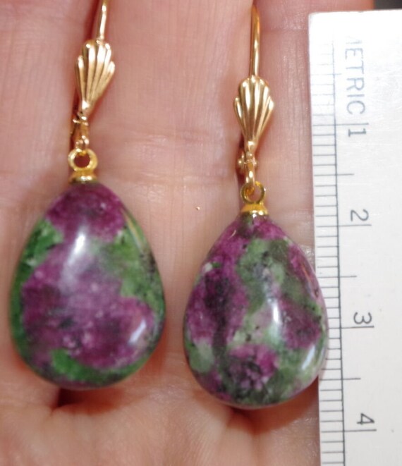 Ruby Zoisite Teardrop Elongated Leverback Earring… - image 5
