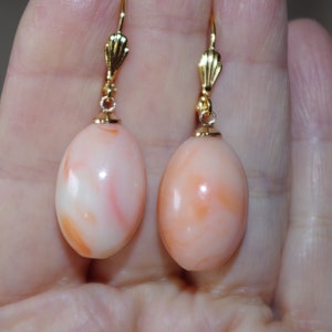 Dormeuses Anciennes En Or 14k Avec Corail - Boucles D'oreilles Vintage
