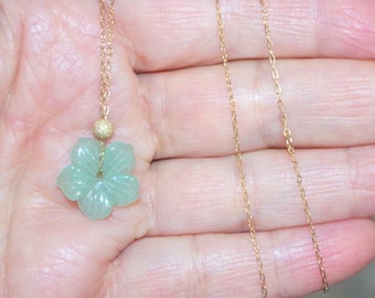 14k Gold Jade Necklace Flower Jade Necklace for Women Jade Jewelry Adjustable