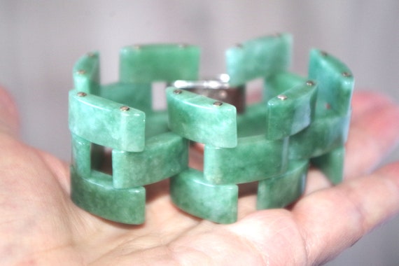 Antique Exquisite Large Interlocking Jadeite Jade… - image 4
