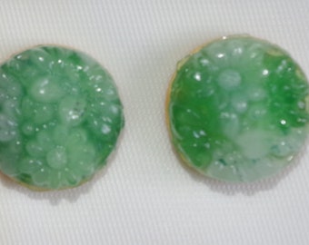 In Honer Of Ruth Bader Ginsburg RBG Green Jade Molded Carved Flower 12MM Stud Earrings