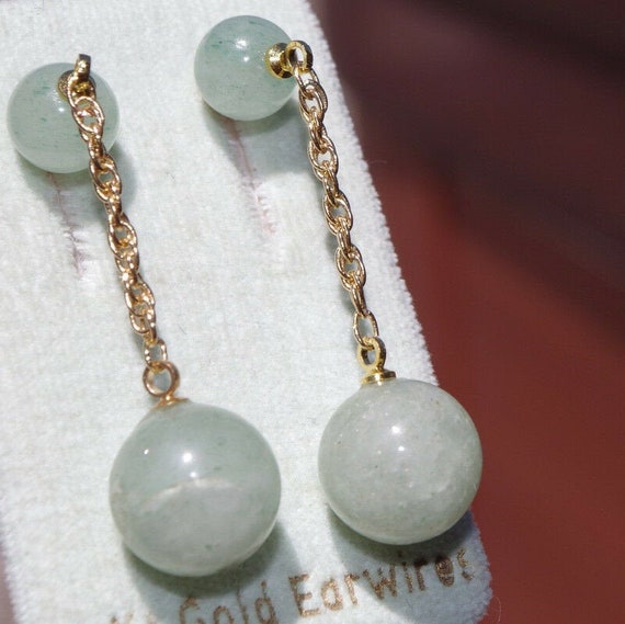 Genuine 14K GF Jadeite Jade Elongated Ball Stud Earrings