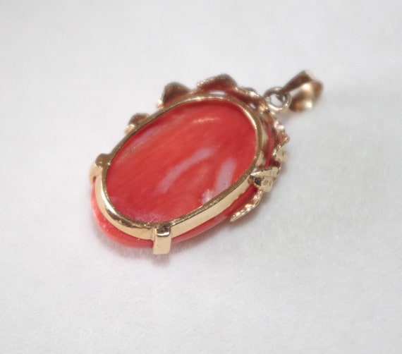 14K Antique Large Carved Red Momo  Coral Pendent - image 5