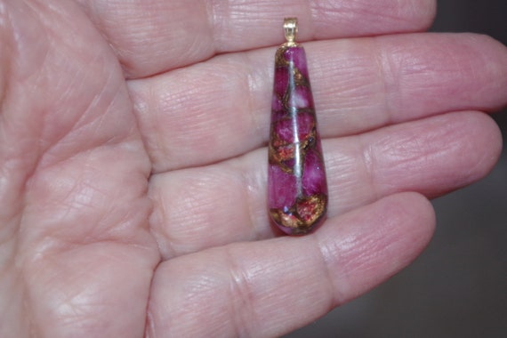 14k Solid Gold Ruby Zoisite Teardrop Pendent - image 5