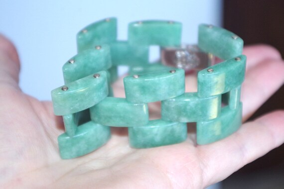 Antique Exquisite Large Interlocking Jadeite Jade… - image 6