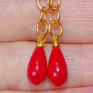 Petite 24MM Color Enhanced Red Coral Teardrop Elongated Earring Jackets in 14k GF