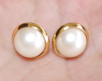 Majorca Pearl Round Dome 12MM Stud Earrings 14K Gold Filled