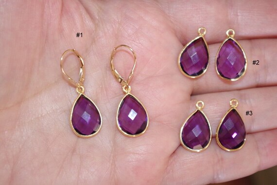 14K Gold Amethyst Teardrop Earrings: Faceted Leve… - image 9