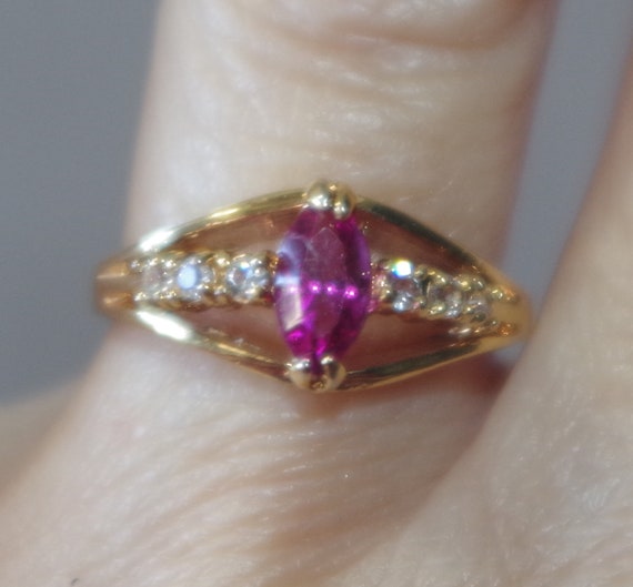 Vintage Pink Topaz 14k Gold Over Brass Band Ring … - image 1