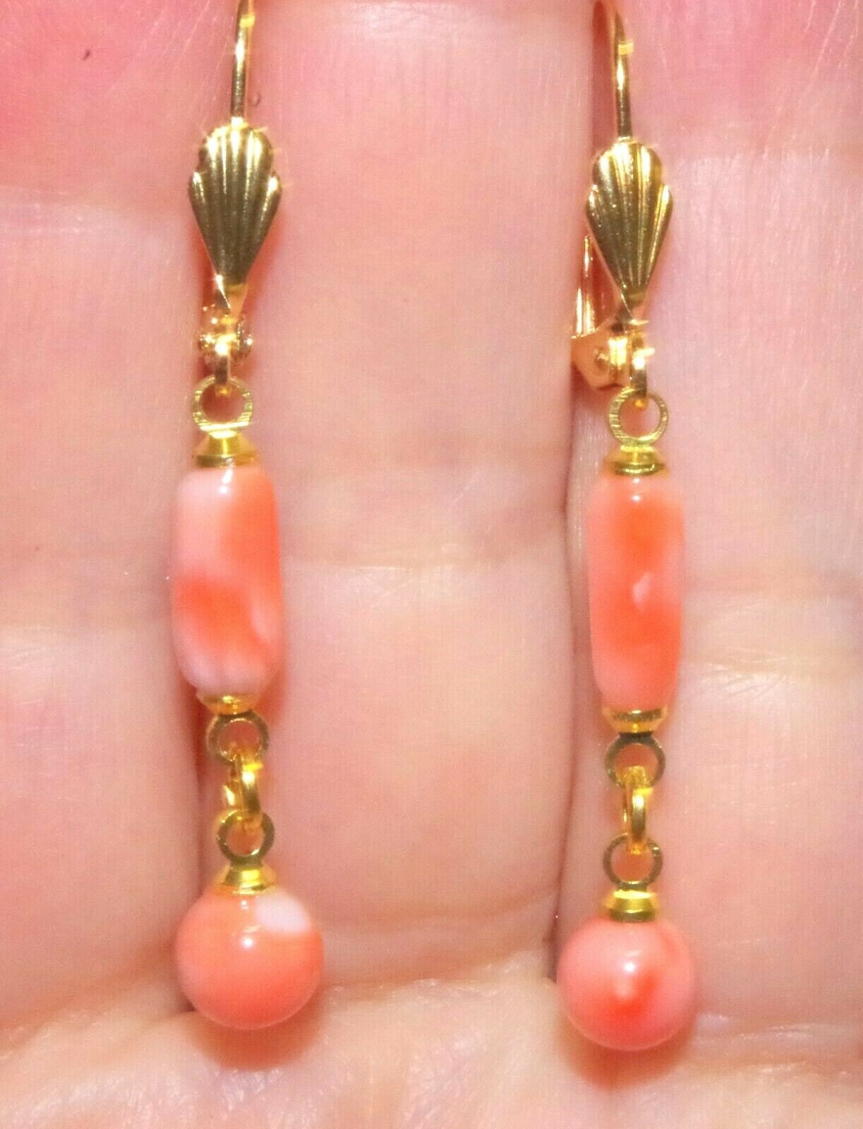 Boucles D'oreilles Dormeuses Serpent Noir - Goutte Corail Rose, Laiton, Neuf Sans Emballage
