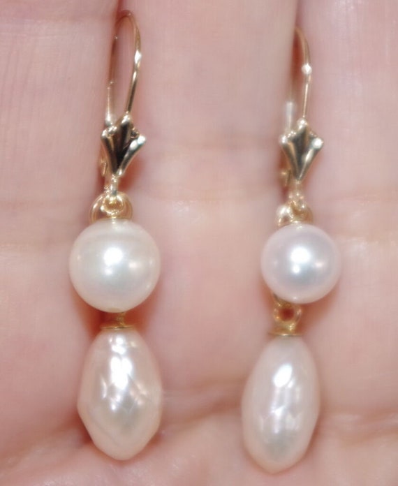 14k Handmade 12MM White Cultured Pearl Leverback E