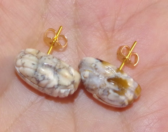 Stripped Agate Scarab  14K Gold Filled 16MM Oval … - image 3