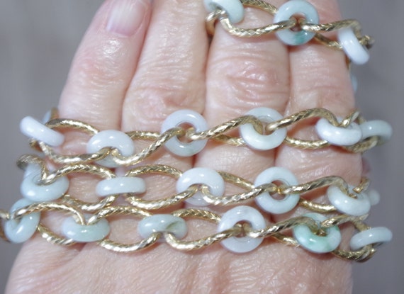 Jadeite Jade Circle Long Interlocking Fancy Chain… - image 4