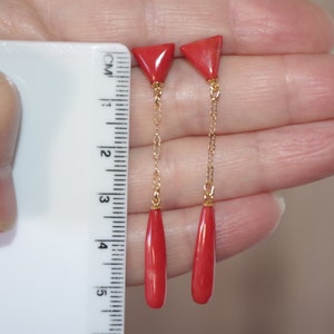 Exquisite  14K Undyed 42MM Ox Red Italian Stud Coral Elongated Teardrop Earrings
