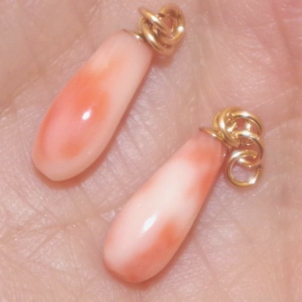 Handmade 14K Angel Skin Pink Small Petite Coral Teardrop Earring Jackets Use W Any Stud