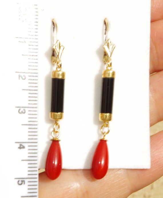 Handmade Genuine 14K Black Onyx & Italian Red Cor… - image 6