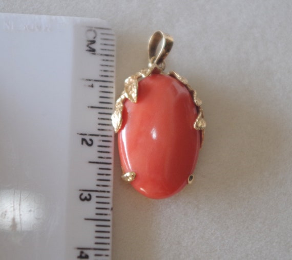 14K Antique Large Carved Red Momo  Coral Pendent - image 4